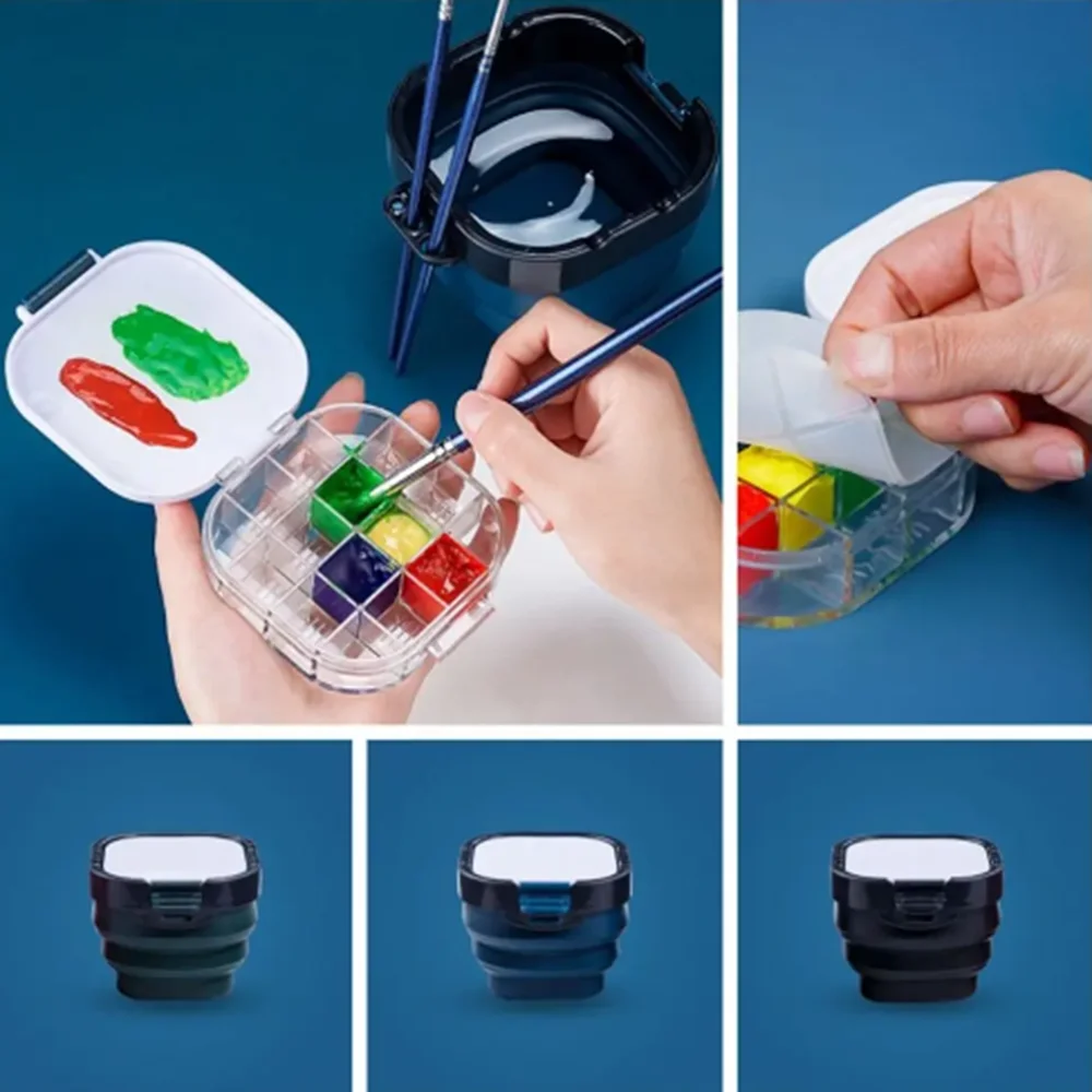 

3 in 1 Foldable Palette Scrub Bucket Pot Portable Moisturizing Paint Storage Box Watercolor Oil Painting Art Supplies