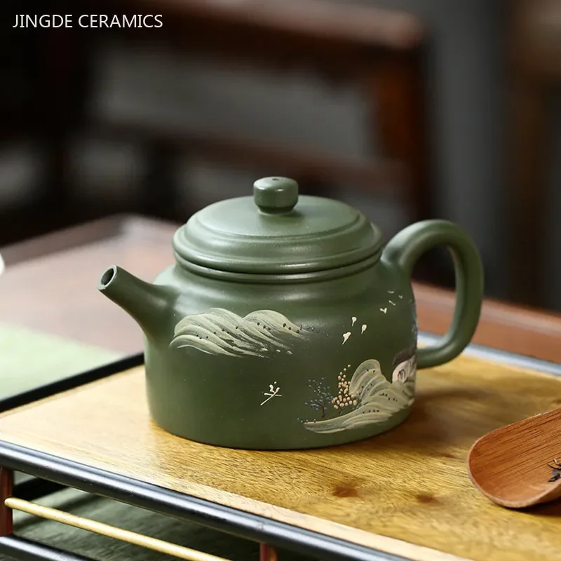 

260ml Yixing Purple Clay Green Mud Tea Pot Handmade Dezhong Filter Kettle Customized Zisha Tea Infuser Chinese Tea Accessories