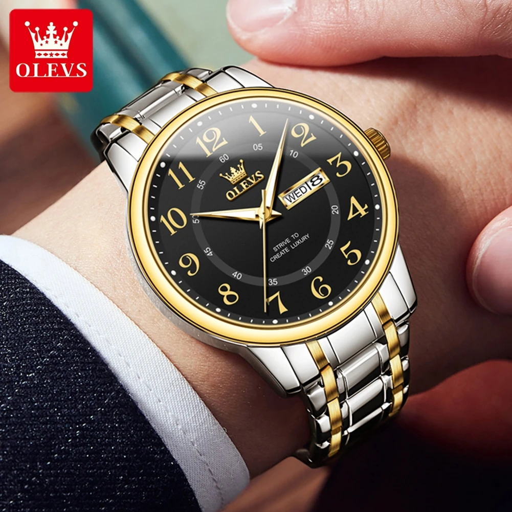 OLEVS 2891 Men's Watch Top Brand Original Quartz Man Wristwatch Dual Calendar Number Scale Waterproof Luminous Watch For Men