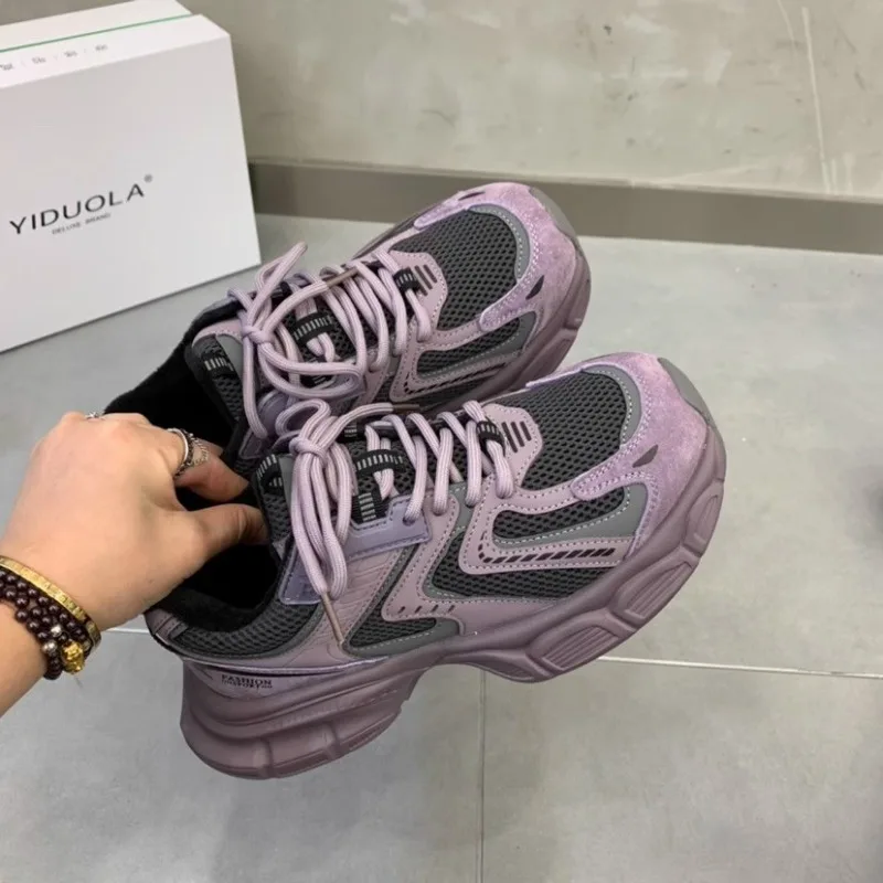 

Женские кроссовки, сезон весна-осень 2023, дышащая сетчатая Женская Повседневная удобная обувь, модная массивная женская спортивная обувь на шнуровке