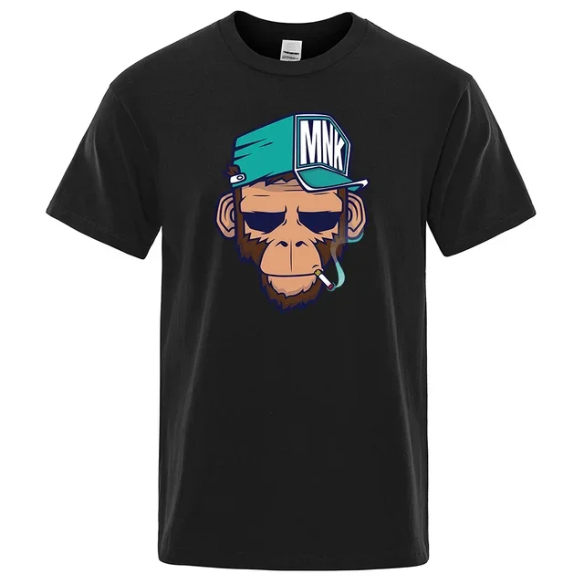 Cotton Tops Smoking Monkey Cartoons Short Sleeve Men Personality Street T-Shirts Loose Oversized Tees Breathable Soft_voghion.com
