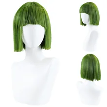 

25cm Short Straight Bob Wig with Bang Heat Resistant Synthetic Hair Green Lolita Anime Cosplay Wigs for Carnival Role Play Daily