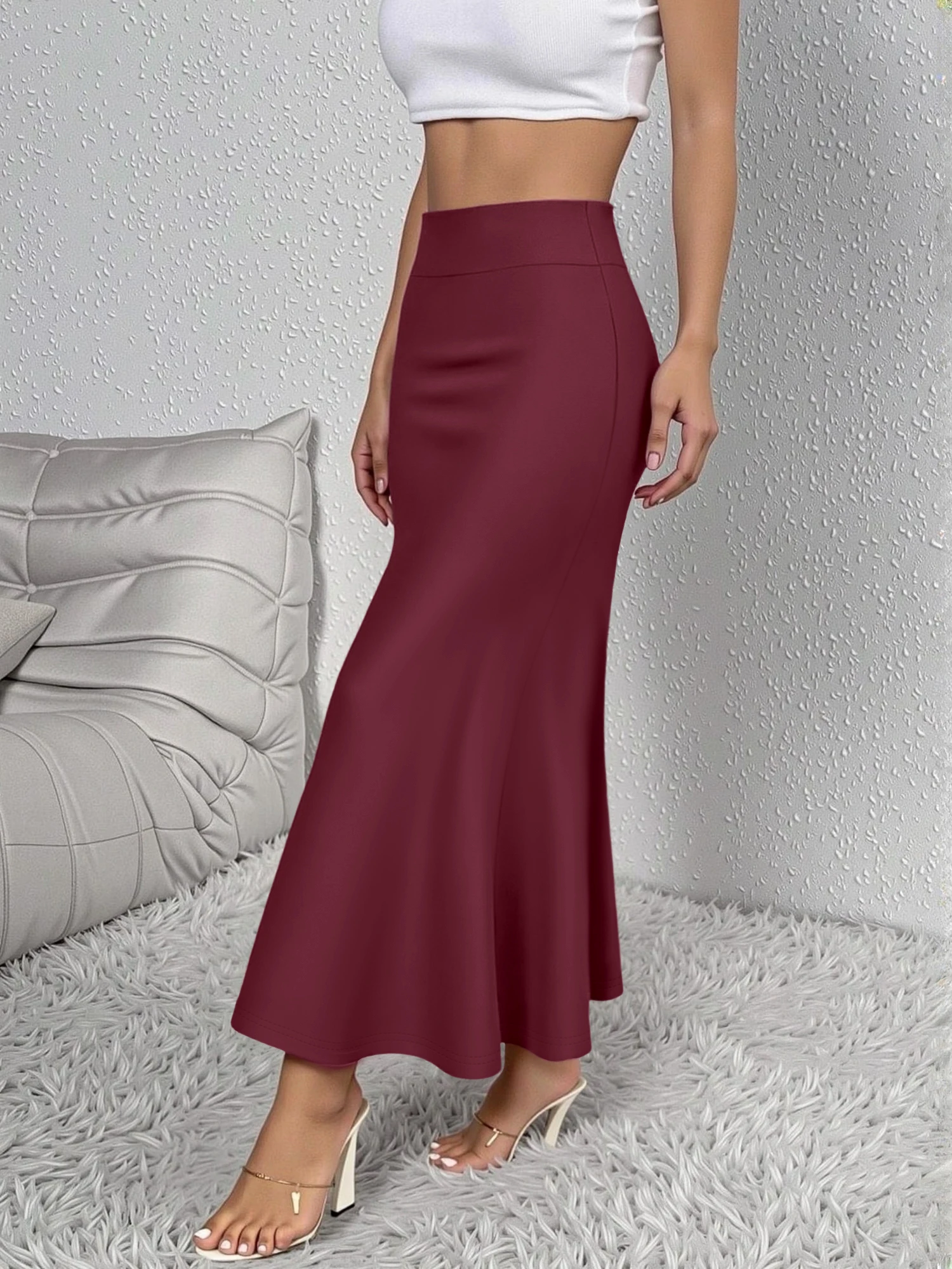 Women Midi Skirt High Waist A line Flowy Hem Breathable Material Perfect for Fashion Shoots Casual Streetwear Daily Errands 3
