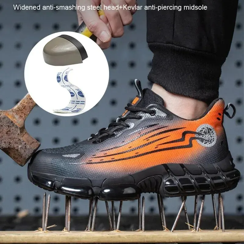 Safety Shoes Men Shoes Air Cushion Sport Anti-smash Anti-puncture Indestructible Lightweight Protective