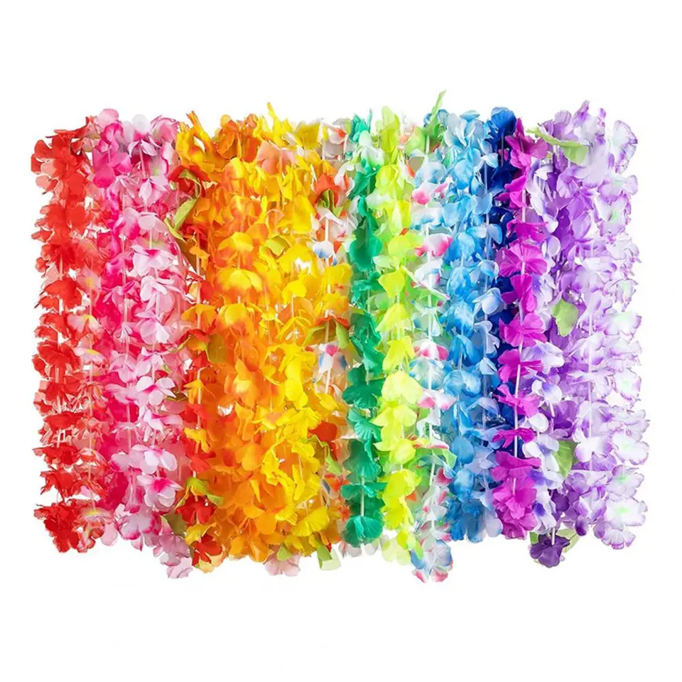 Lot De 2 Colliers De Fleurs Hawaïens (Lei) - 90 Cm - Multicolore - Pour Fête, Plage, Déguisement - Neuf