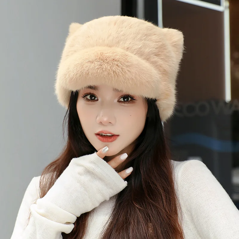 

Russia New Style Women Real Genuine Fox Fur Beanies Hat Girls Natural Real Rex Rabbit Fur Skullies Cap Knit Winter Real Fur Hats