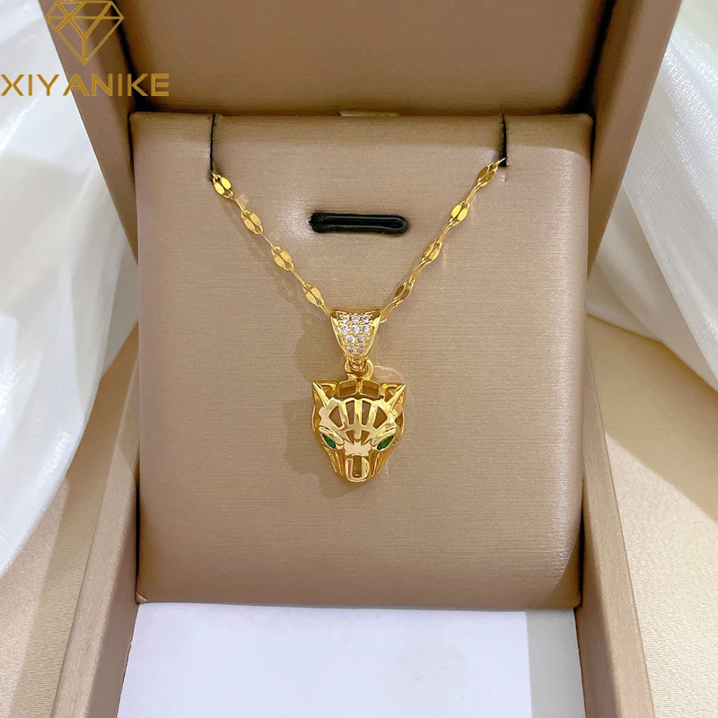 XIYANIKE – Collier en acier inoxydable 316L, pendentif tête de léopard creux, accessoires dorés pour femmes, bijoux cadeaux d'anniversaire