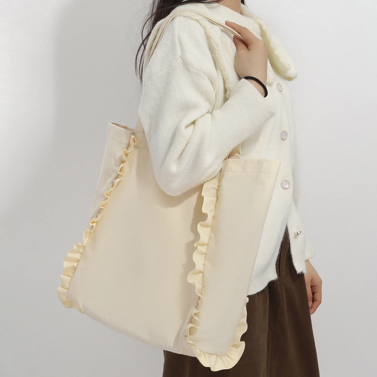 

Кружевная Холщовая Сумка для женщин, вместительная Повседневная Дамская сумочка на плечо с двойной ручкой в модном и минималистичном стиле