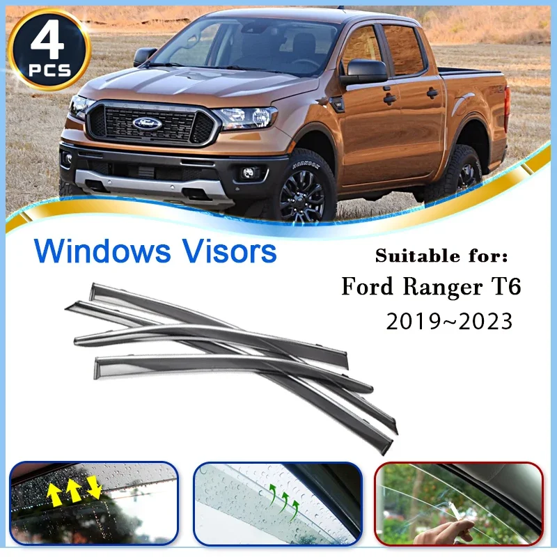 

For Ford Ranger T6 MK1 P375 Arquus Trigger VT4 2019~2023 Car Side Window Visor Deflector Awning Guard Cover Trim Car Accessories