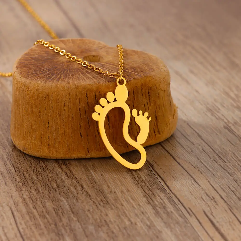 Geometric Double Footprint Necklaces For Women Gold Color Stainless Steel