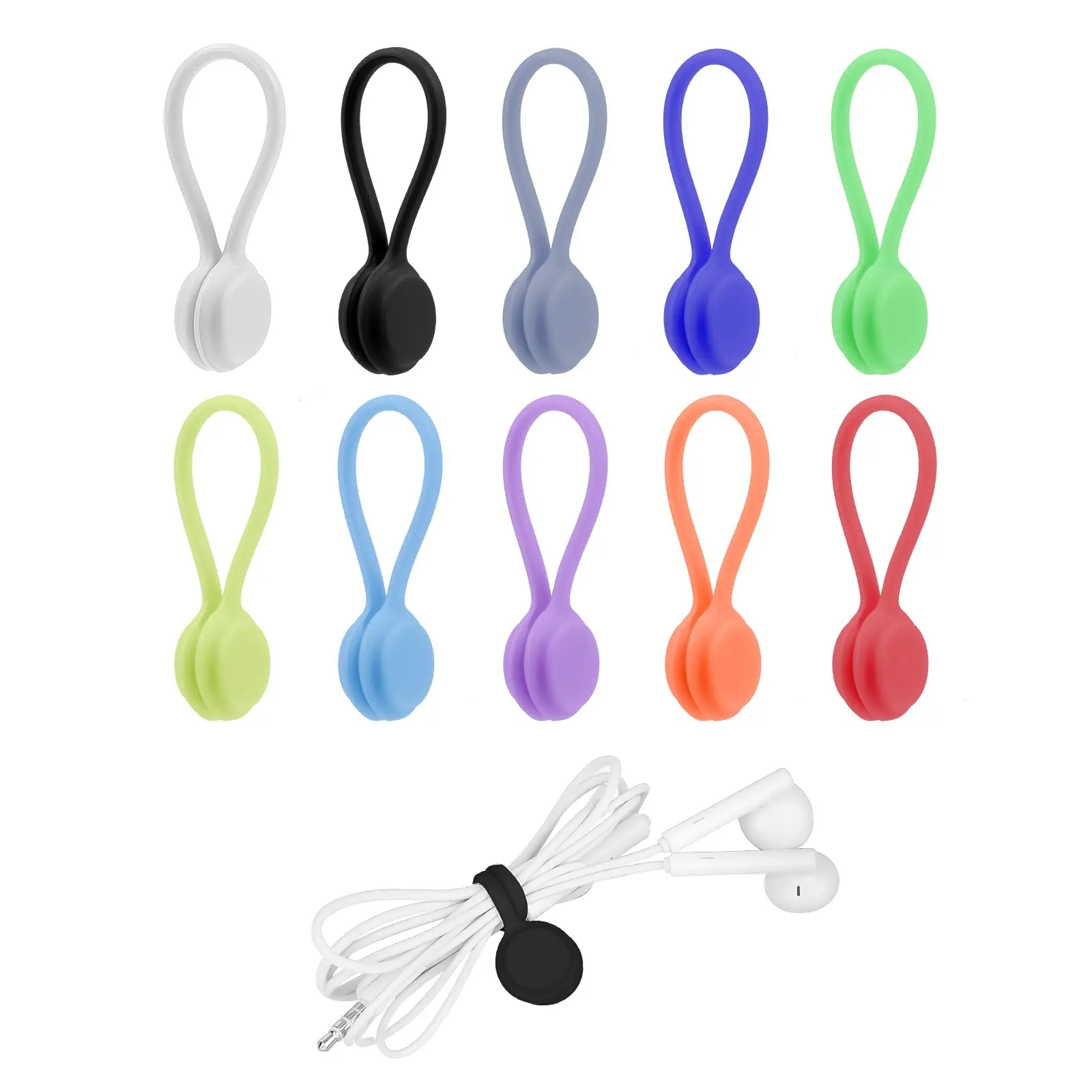 

10Pcs Magnetic Cable Ties Reusable Silicone Cable Ties Bundling Organizing Cord Management for USB Charging Organization Multico