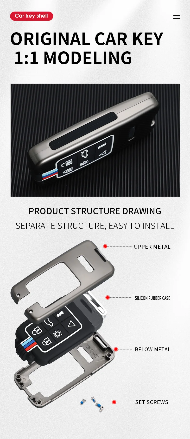 Lega Gel di silice 6 pulsanti portachiavi a distanza per auto custodia a conchiglia copertura completa per Volvo XC60 V60 S60 S80 XC70 V40 Cover senza chiave - S61620b97264749058f9ba9c06f6e3402B