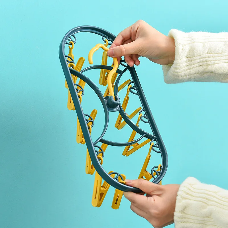 Plastic Drying Rack 12 Clips Windproof Multifunctional Dormitory Household Underwear Socks Drying Rack #2890 3