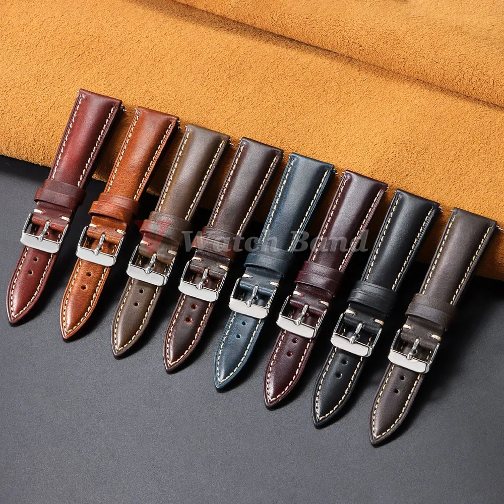 Premium Top Grain Brown Leather Watch Strap with Stainless Steel Buckle