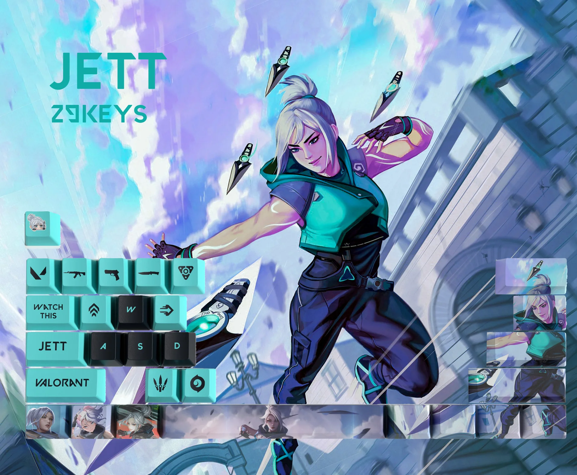 Vlaorant Keycaps Jett 29 Chaves Mini Conjunto Oem Perfil Pbt Corante Sub Keycaps