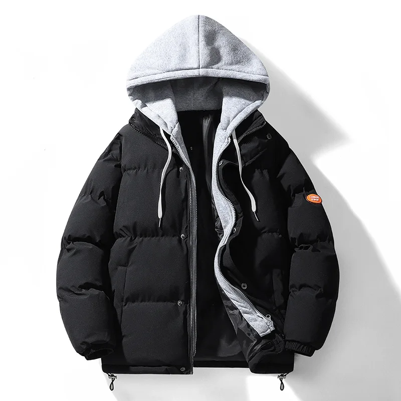 Winter Men Hooded Thick Warm Cotton-padded Jacket Streetwear Hip Hop Parka Zipper Korean Puffer Jacket Winter Men's Clothing