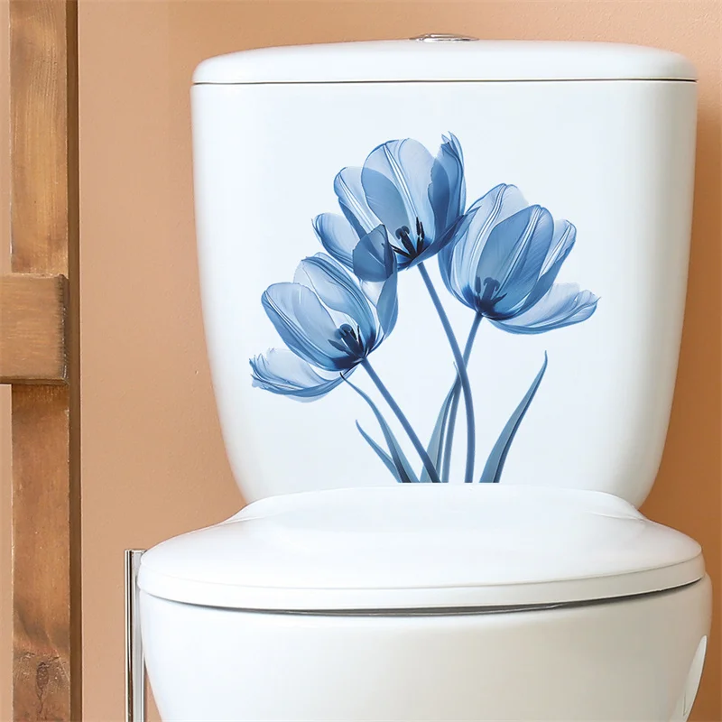 Tulip Butterfly Toilet Stickers WC Self Adhesive Wall Sticker Bathroom Toilet Lid Sticker Decal Mural For Bathroom Living Room