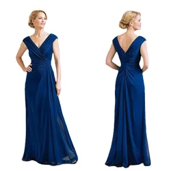 Modern Simple Sleeveless Mother of The Bride Dresses V-neck V-back Wedding Party Gowns Formal Evening Dresses Custom Made