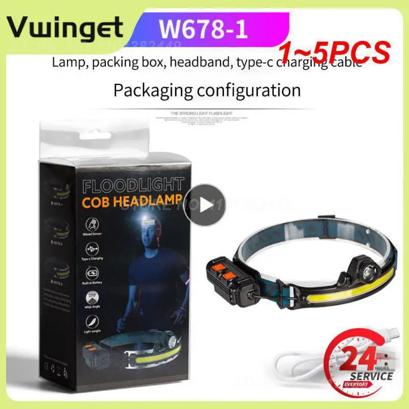 

1 ~ 5 шт. Новый Многофункциональный XPG + COB индукционный налобный фонарь для наружной езды и ночного бега, светильник Type-C, перезаряжаемый, для рыбалки на открытом воздухе