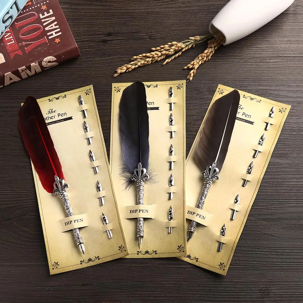 멀티 컬러 레트로 퀼딥 펜, 터키 깃털 펜, 사선 5 펜촉, 펜 세트, 선물 쓰기 도구, 사무실 학교 용품, 1 세트