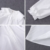 Chemise blanche à col claudine pour femme, chemisiers boutonnés, manches longues, volants mignons, style Lolita, esthétique Mori Girl, Kawaii, Y-Lolita 6