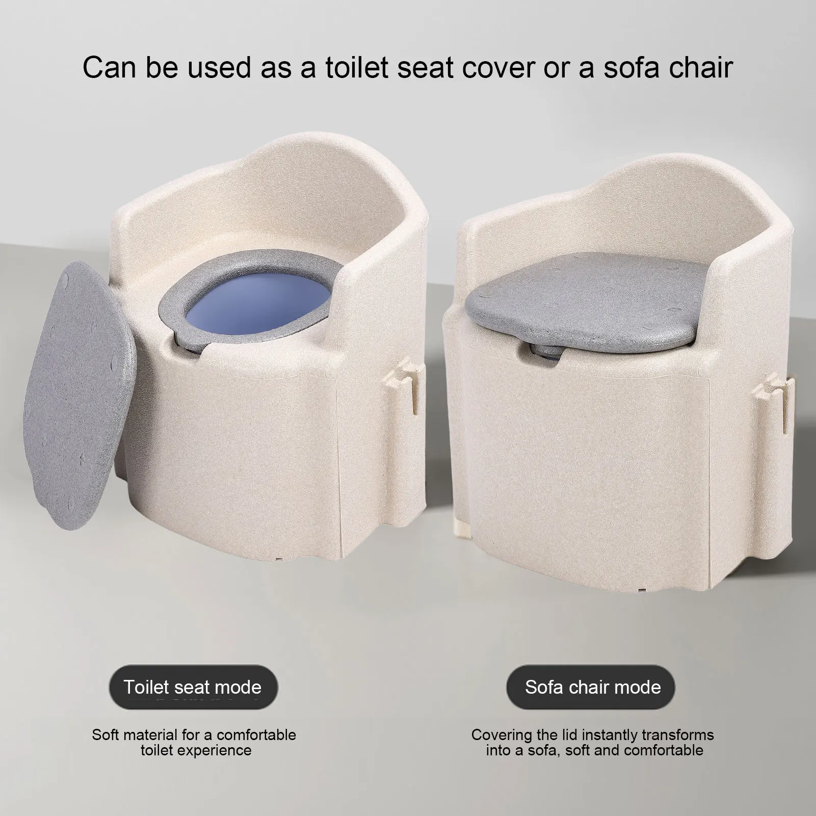 Bedside Commode Chair Sturdy Frame Bedside Shower Chair Gray Soft EPP Easy Cleaning Water Resistant Slip Resistant for Seniors 3
