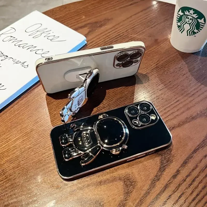 Plating Astronaut Ring Stand Holder Silicone Shockproof Back Case Cover