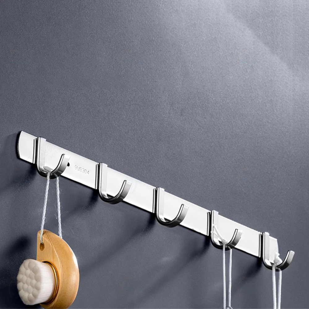 Towel Robe Hooks Silver Stainless Steel  Door Hanging Wall Mount Bath Coat Rack Hanger For Bathroom Kitchen Hardware
