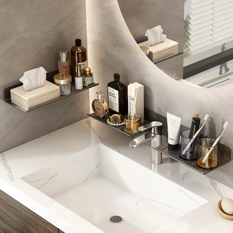 bathroom rack bathroom shelf toilet storage rack toilet kitchen space aluminum hang on the wall punch-free rack 2