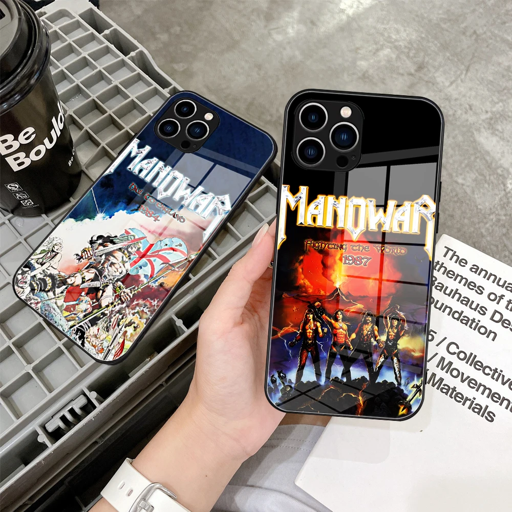 

For Iphone 14 Manowar Music Phone Case Glass for IPhone 13 14 12 11Pro XR XS MAX 14 Plus SE Pro Design Iphone Glass Covers