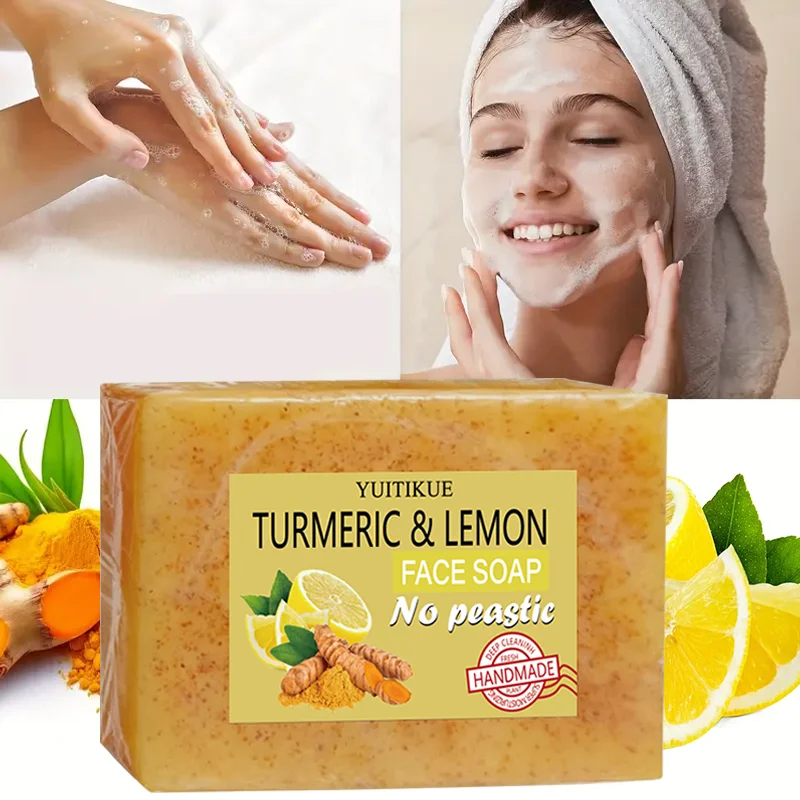 YUITIKUE Turmeric and Lemon Soap Lemon Cleanser Brightens Dull Skin Minimizes Pores Enhances Skin Tone Exfoliating Soap