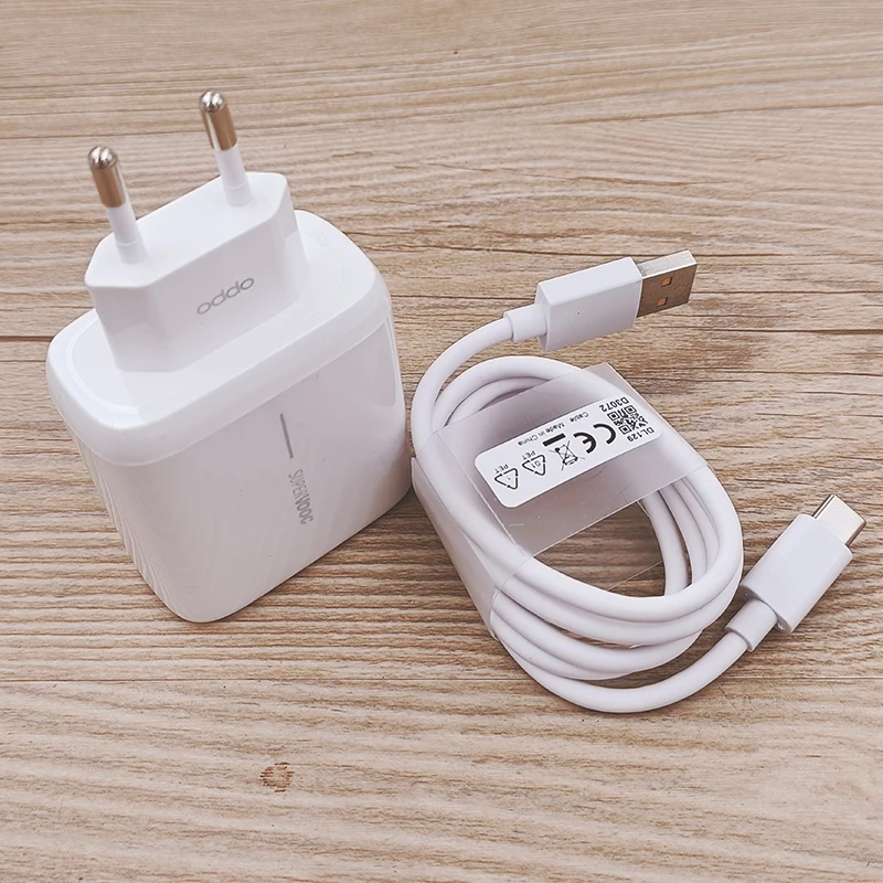 

65W OPPO Super Vooc Charger EU Power Adapter Usb Type C Cable For OPPO R17 R11 Find X3 X2 Pro Reno 6 5 Pro Ace 2 Realme X50 Pro