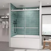 Frameless Double Sliding Tub Shower Door 56-60 x 60 Tempered Glass Stainless Steel Hardware Water Retaining Strips Easy to Clean 2