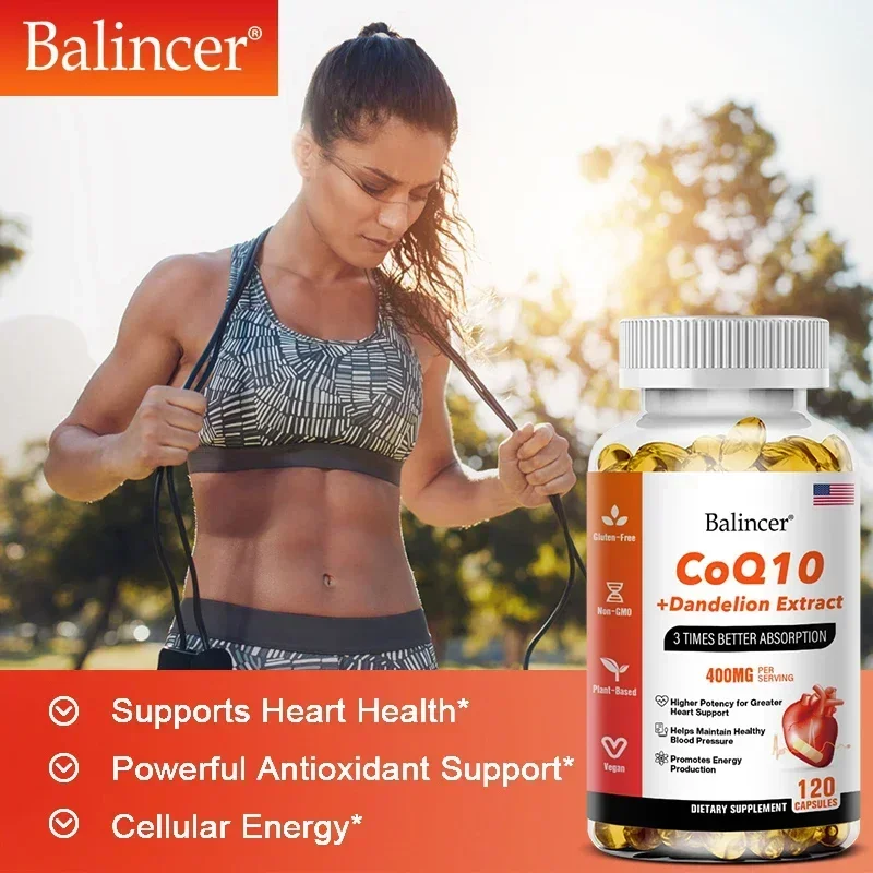 CoQ10 400 mg, Ubiquinone Supplement-Advanced 3x Absorption, 120 Veggie CapsulesCoenzyme Q10 + Dandelion Heart Supplement