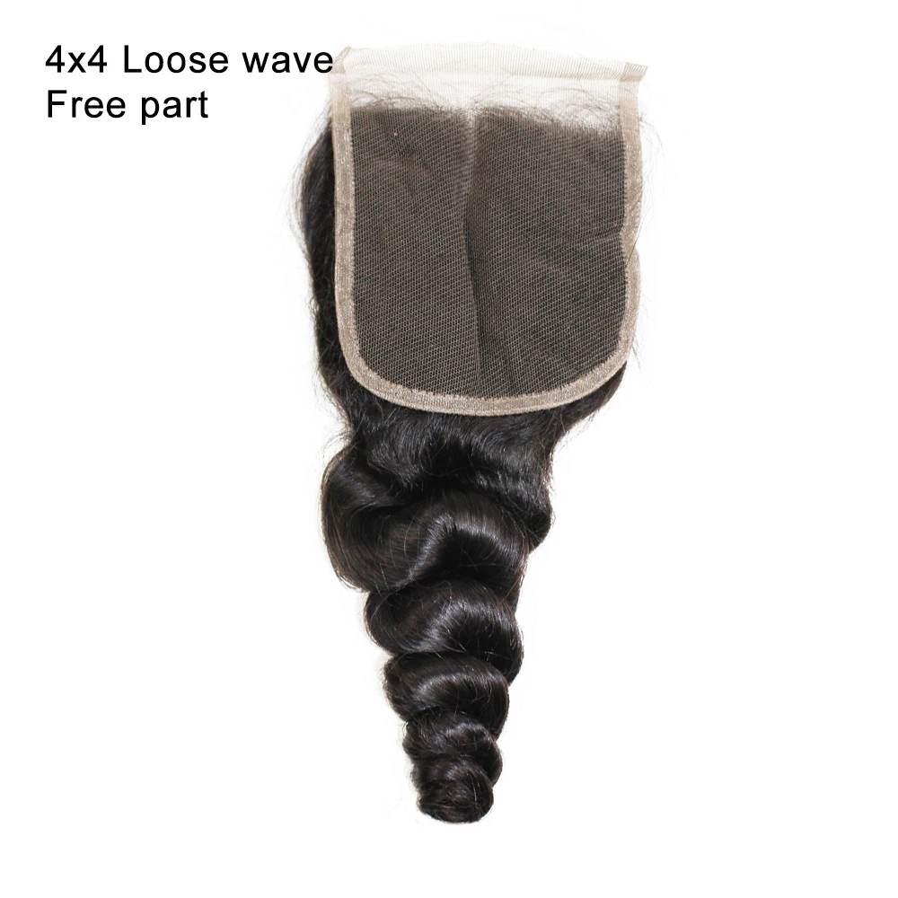 4x4 Lace Closure Straight Body Deep Loose Water Wave Kinky Jerry Curly Remy Indian Human Hair Extension Top Closures