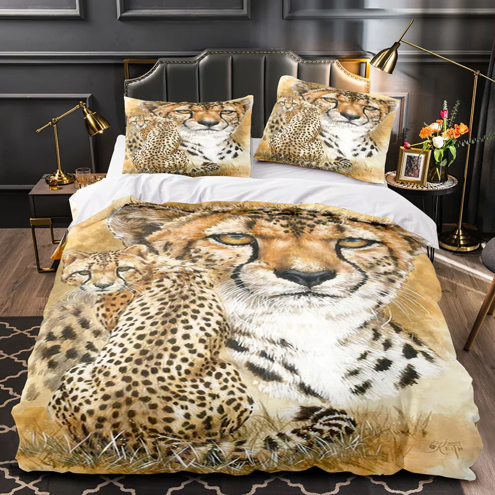 Leopard Print Bedding Set 2 People Double Bed Duvet Cover Animals