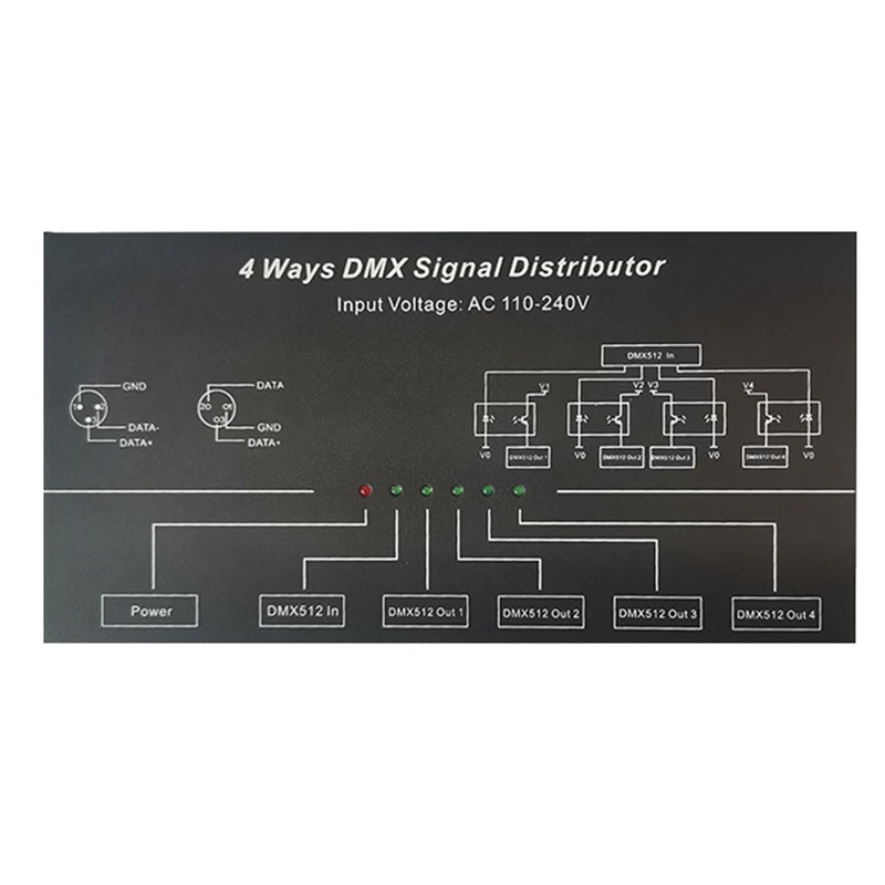 

DMX512 Amplifier Splitter DMX512 Signal Repeater 1CH DMX121 4CH 4 Output Ports DMX124 Signal Distributor, AC100V-240V