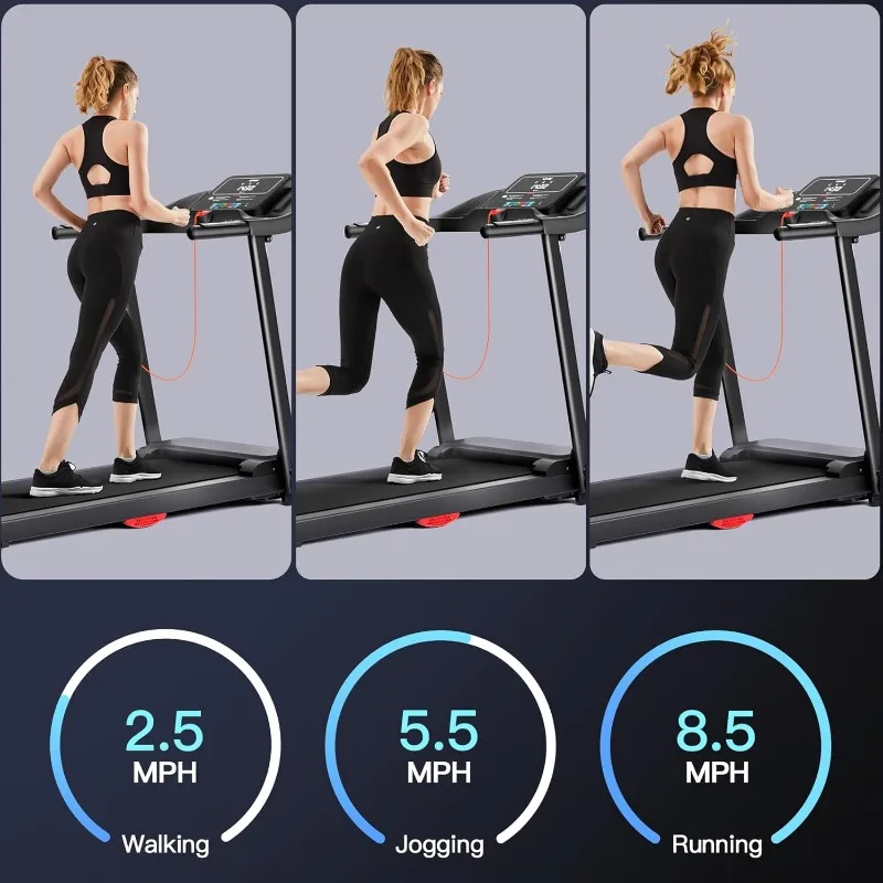 Foldable Treadmills for Home Quiet 3.0HP Folding Treadmill with Silicone Shock Absorption Heart Rate Monitor 8.5MHP 300 LBS