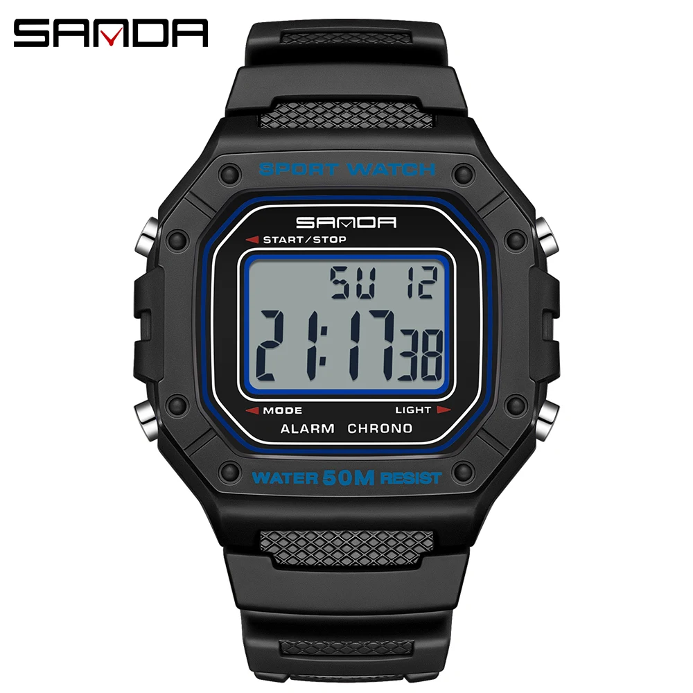 SANDA Fashion Men's Rectangular Waterproof LED Sports Watch