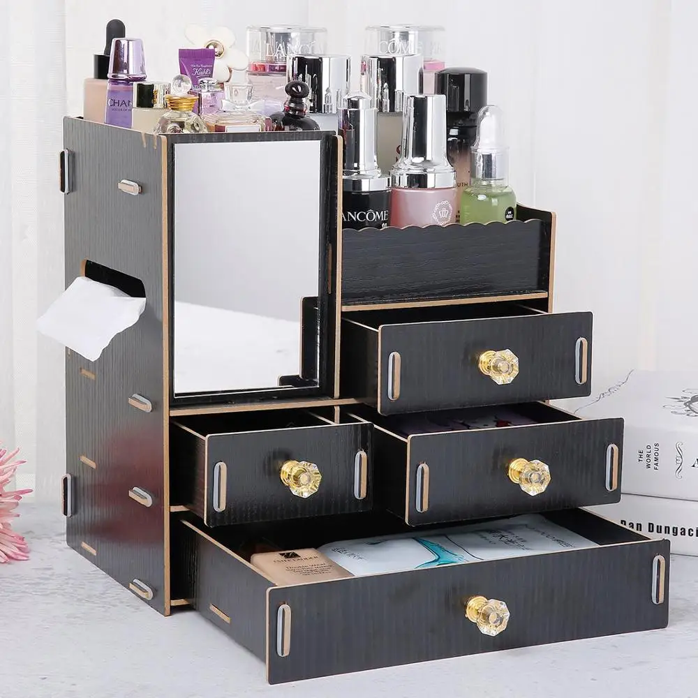 

3 Layers Wooden Holder Large Cosmetic Makeup Jewelry Lipsticks Storage Organizer Case Storage Box