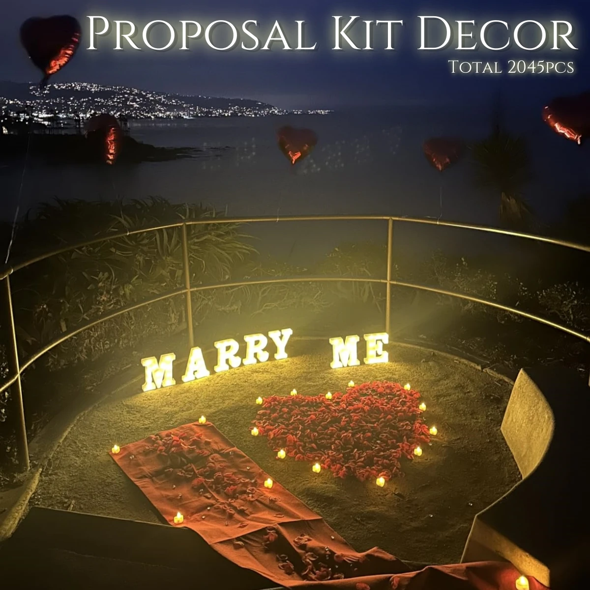 2045PCS Marry Me Letters Proposal Decorations Will You Marry Me LED Sign Rose Petals LED Candles for Proposal Engagement Wedding