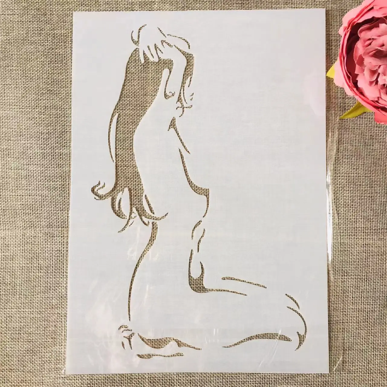 

A4 29cm Beauty Long Hair Girl Sitting DIY Layering Stencils Wall Painting Scrapbook Coloring Embossing Album Decorative Template