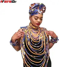 

2021 Afripride African Ankara Handmade Multi-layered Rope Necklaces for Women with 1 headscarf and 10 bracelets SP152