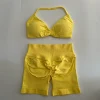 2PCS Impact Gym Set Women Strappy Yoga Bra Top High Waist Workout Scrunch Shorts Sports Suit Seamless Yoga Set Fitness Clothes 6