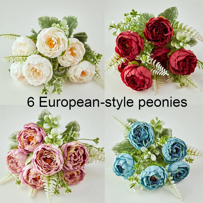 

6 heads Peony Artificial Flowers Rose Wedding Home DIY Decor High Quality Big Bouquet Foam Accessories Craft White Fake Flower