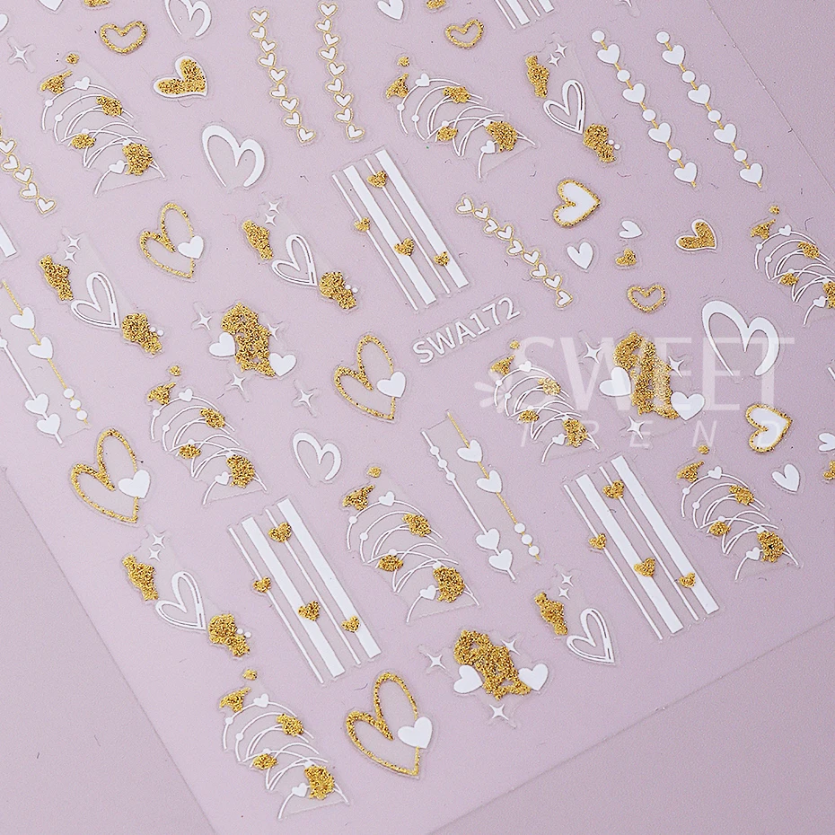 4pcs Valentine's Nail Stickers Black White Love Heart Lines Rose Design Adhesive Nail Decals DIY Sparkly Manicure Decor Sliders