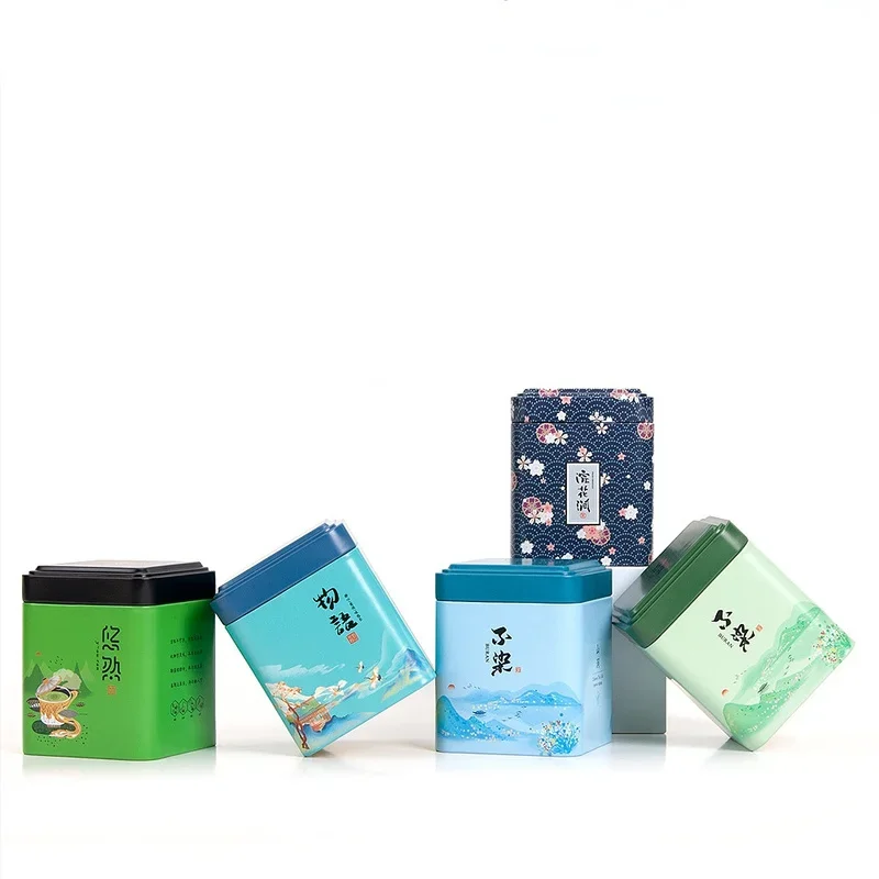 Tea Canister Tea Sealed Box Kitchen Storage Container Jar Tin Square Can Candy Iron Canister Vintage Tea Box tea tin box tea canister