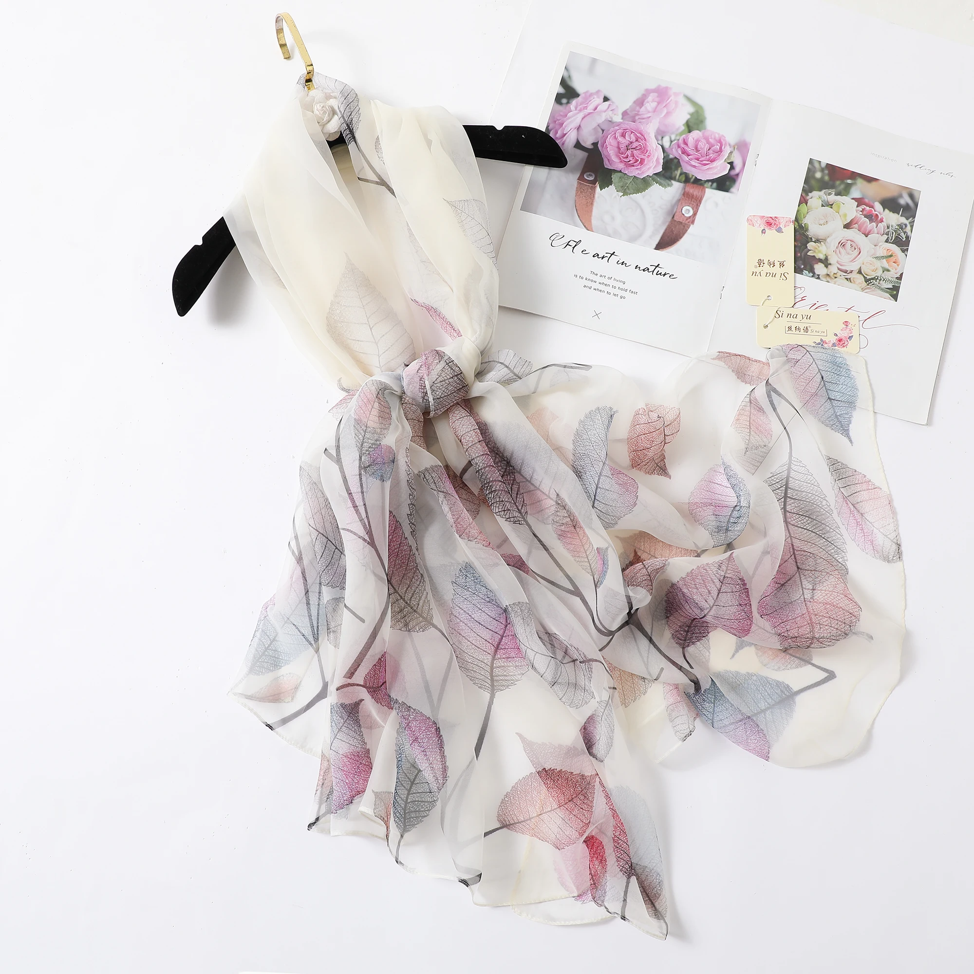 2025 Fashion Silk Scarf Women Foulard Thin Stoles Beach Travel Tippet Floral Long Veil Shawl Luxury Scarves Soft Premium Pareos