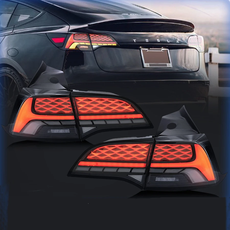 

Car Tail Lamp for Tesla Model 3 Model Y 2017 - 2022 LED Taillights Assembly Sequential Dynamic Turn Signal Dual Reverse Lamp