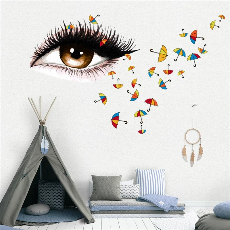 Colored butterfly eyes eyelashes umbrellas creative wall stickers, living room, bedroom decoration painting 57x40cm